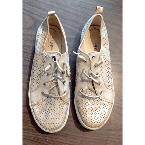 Sperry Metallic Sneaker Lace Up Top Sider Crest Activewear Platinum Gold Size 6 - Picture 13 of 13